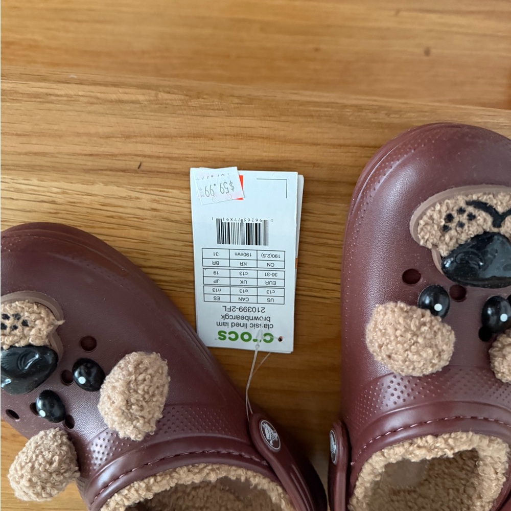 CROCS Kids Brown Fleece-Lined Clog with Bear Appliqué - Picture 2 of 2